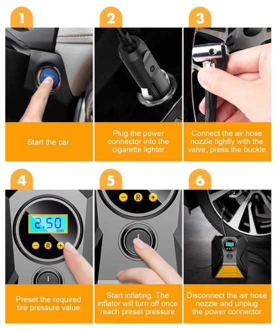 Portable DC Digital Tyre Inflator 12V, 150 PSI with Digital Pressure Gauge and LED Light